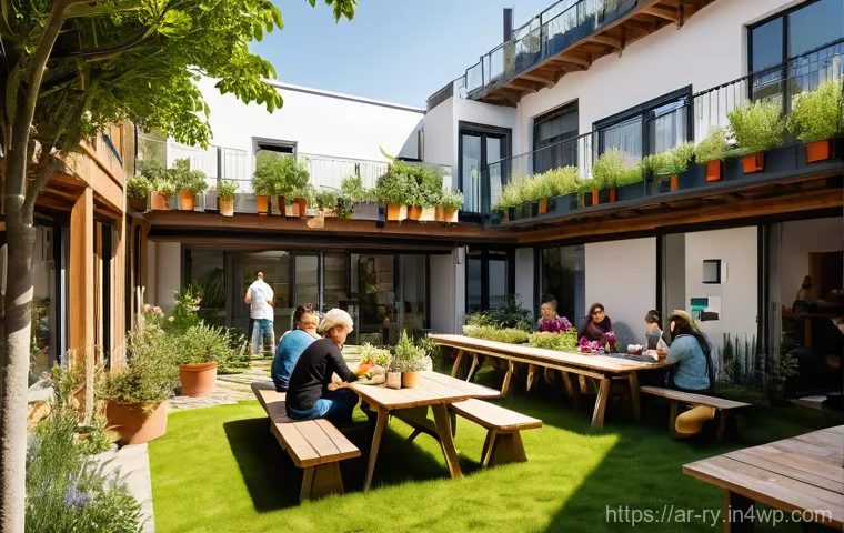 코리빙 커뮤니티의 지속 가능한 비즈니스 모델 - **Smart & Flexible Co-working Space with Integrated Technology**
    *   **Prompt:** A bright, open-...