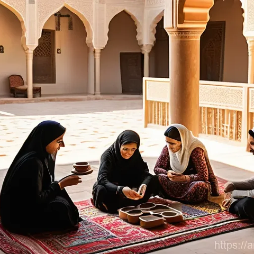 코리빙 커뮤니티와 전통 주택 비교 - **"A bustling, sun-drenched traditional Middle Eastern courtyard home. In the foreground, an elder w...