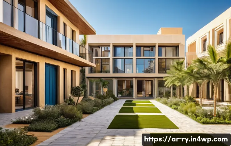 코리빙 커뮤니티의 지속 가능성 분석 - A vibrant shared residential community in an Arabic urban setting, showcasing smart and flexible urb...